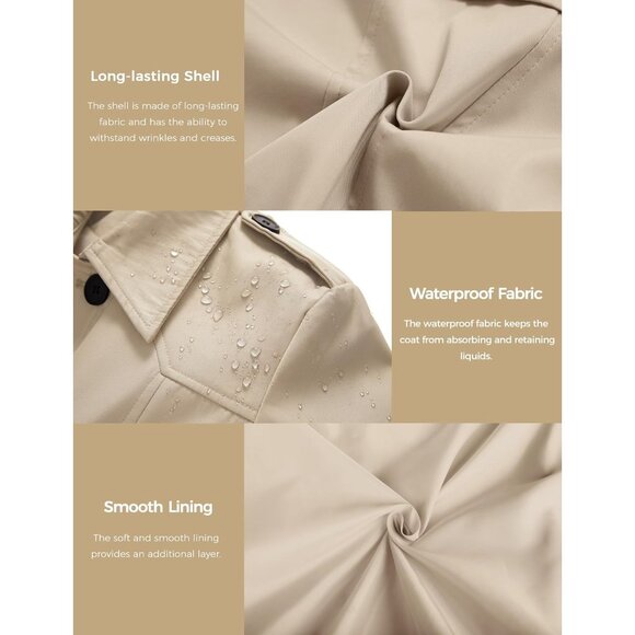 Women's Khaki  Waterproof Trench Coat Classic Lapel Outerwear Coat with Belt - Picture 6 of 6